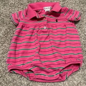 Ralph Lauren Pink Green Polo collared  bubble onepiece 6 months 6m baby girls